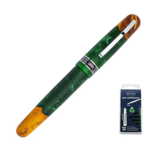 Zamknięte pióro wieczne Conklin 1898 Spectra Forest Green z zielonej żywicy i drewna + naboje gratis
