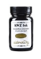 Szklany flakon atramentu KWZ Ink zielonozłoty o pojemności 60 ml z oliwkowo-złotą próbką koloru na etykiecie