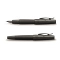 Całkowicie czarne, matowe pióro wieczne Faber-Castell e-motion Pure Black z giloszowanym korpusem.