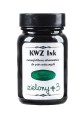 Szklany flakon atramentu KWZ Ink zielony nr 3 o pojemności 60 ml z jasną, zieloną próbką koloru na etykiecie.